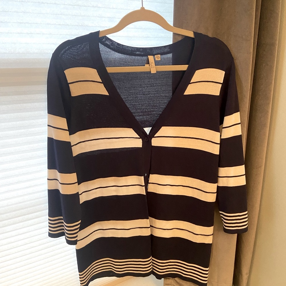 Striped Blue and Cream Women's Cardigan.